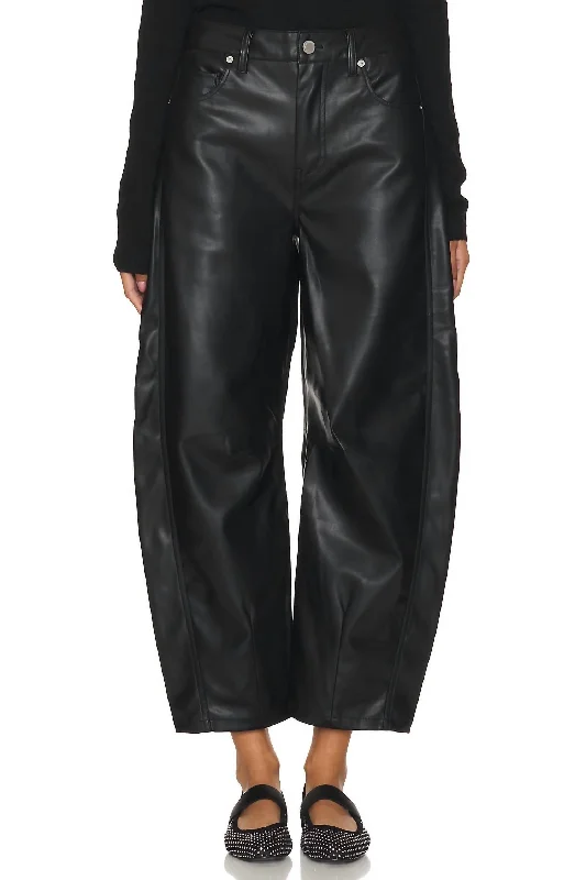 Effortless Comfort Above And Beyond Barrel Leg Faux Leather Pants In Black