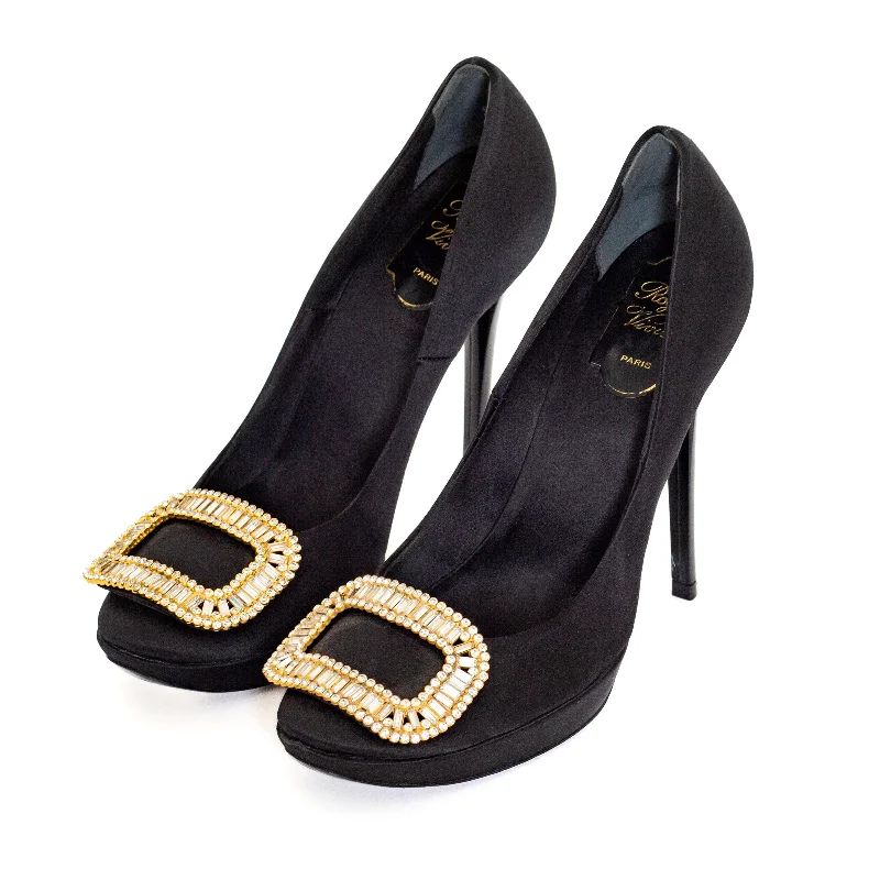 First Order Discount Black Satin Limelight Buckle Pumps 38