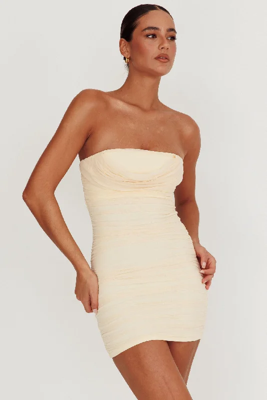 Stylish Savings Mars Draped Strapless Mini Dress Cream