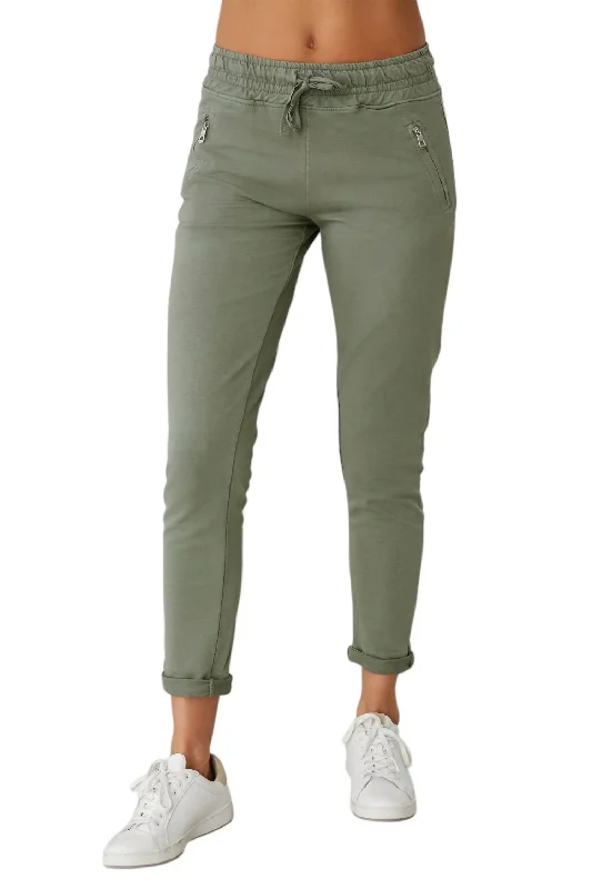 Refined Look Lightweight Jogger Pants In Army Green