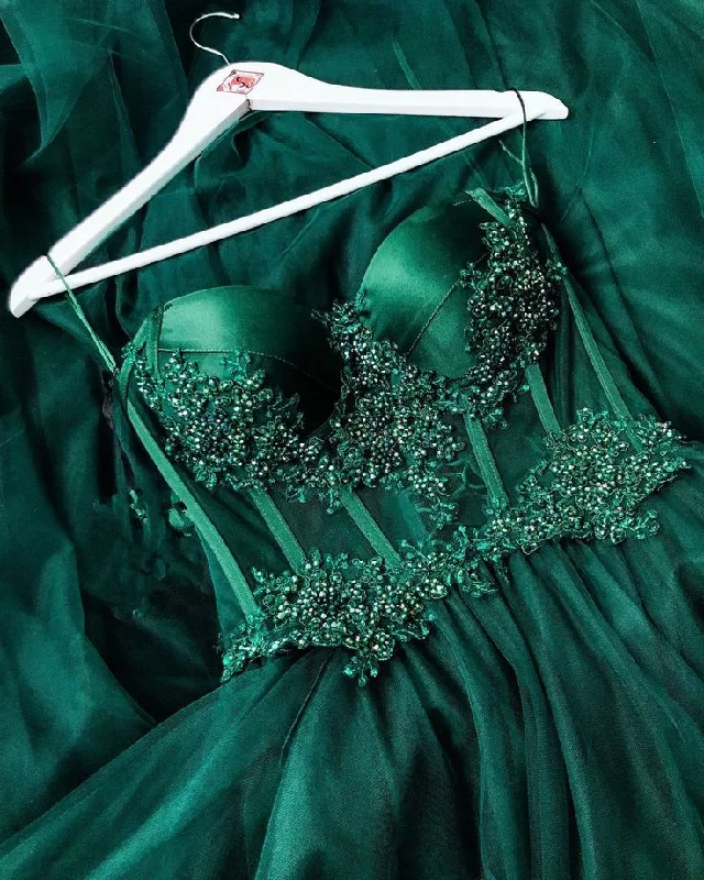 Stylish Savings Sweetheart Green A Line Prom Dress,Applique Beaded Sleeveless Long Prom Dresses gh1088