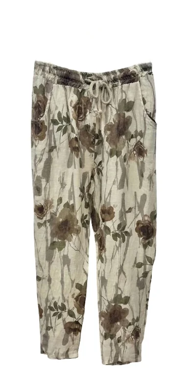 Trendy Threads Women's Rose Print Drawstring Joggers In Beige Floral