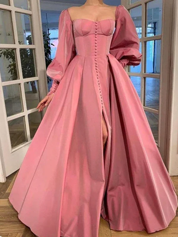 Best Sellers Square Nekline Classic Satin Prom Dresses, Bubble Sleeves Prom Dresses  gh1837