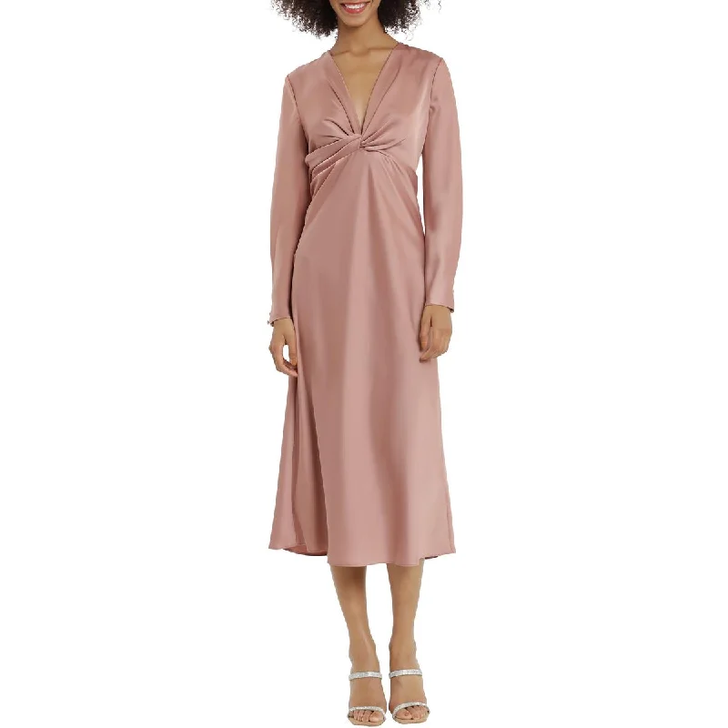 Fashion Essentials Maggy London Womens Satin V-Neck Midi Dress