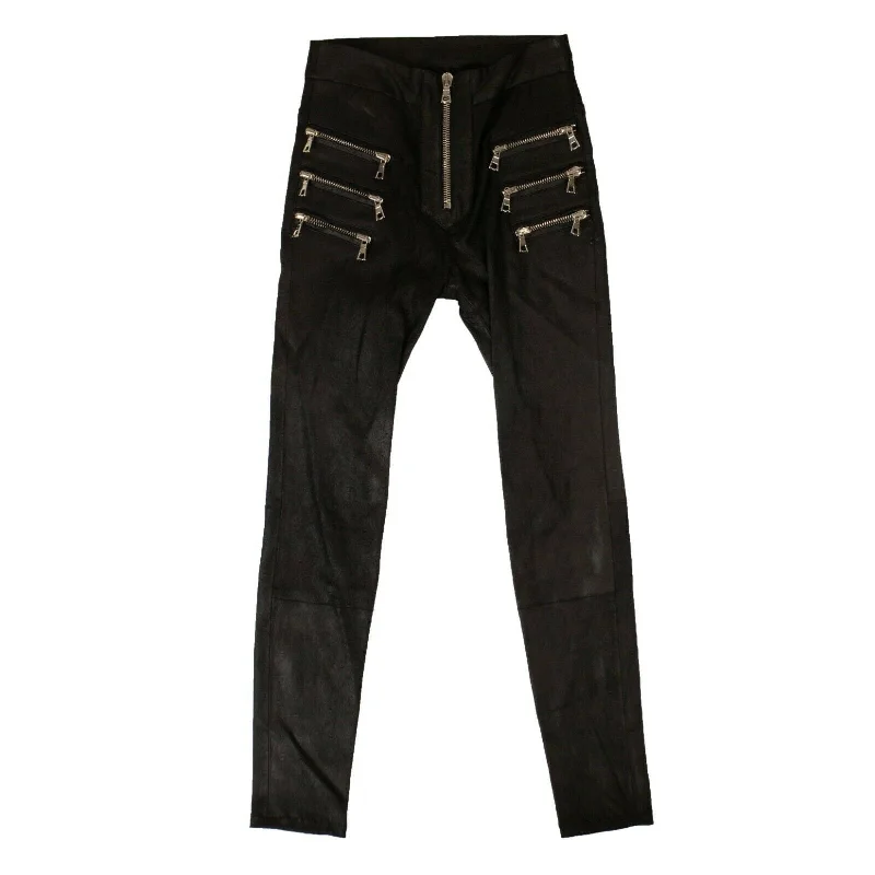 Crazy Price Slashing Unravel Project Leather Slim Biker Pants - Black