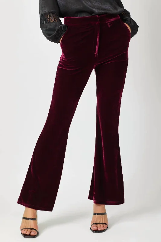 Trendy Women's Collection Velvet Flare Trousers In Merlot