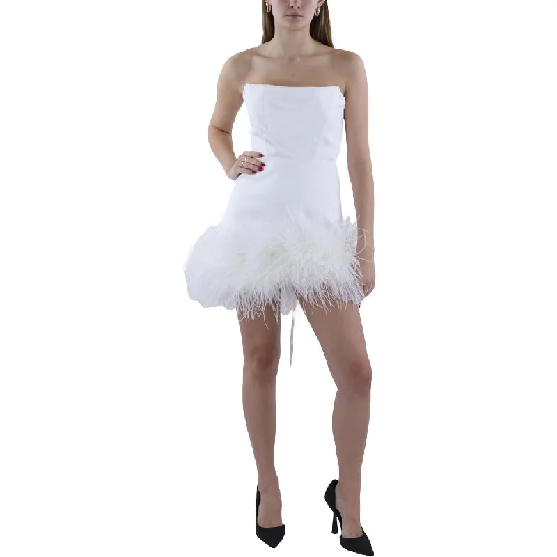 Trendy Women's Collection Womens Feathers Strapless Mini Dress