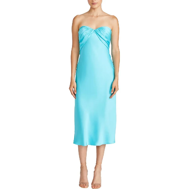 Dreamy Aesthetic ML Monique Lhuillier Womens Satin Mid Calf Evening Dress