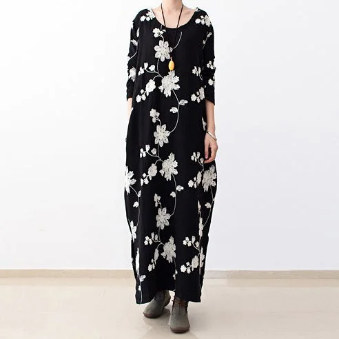 Limited - Time Bundle Black embroidered cotton dresses 2024 fall caftans long cotton maxi dresses