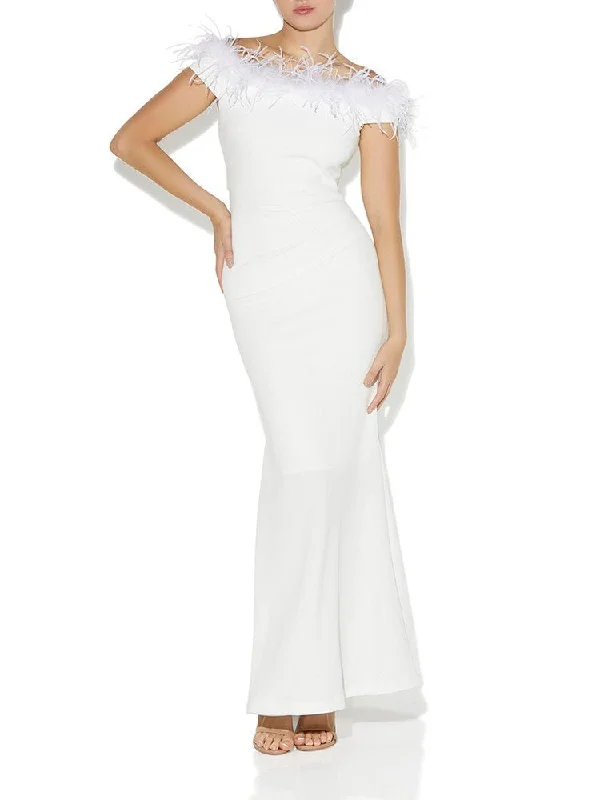 Vibrant Styles Alessandra Ivory Feather Trim Gown