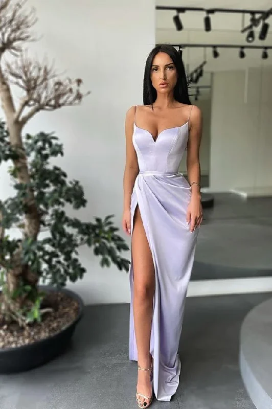 Eclectic Style Wardrobe Simple Sleeveless Spaghetti Straps Side High Slit Mermaid Prom Dresses, Party Dress ,Evening Dress With Train  gh2384