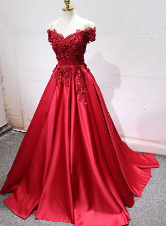 Trendy Street Style Clothing Red Satin Gorgeous Long Formal Dress, Red Party Gown  gh534