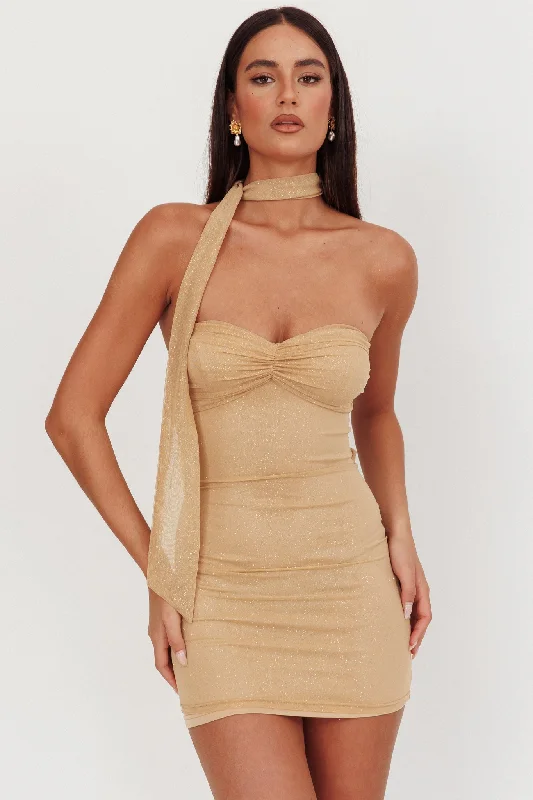 Charming Silhouette Elma Bandeau Neck Tie Mini Dress Gold