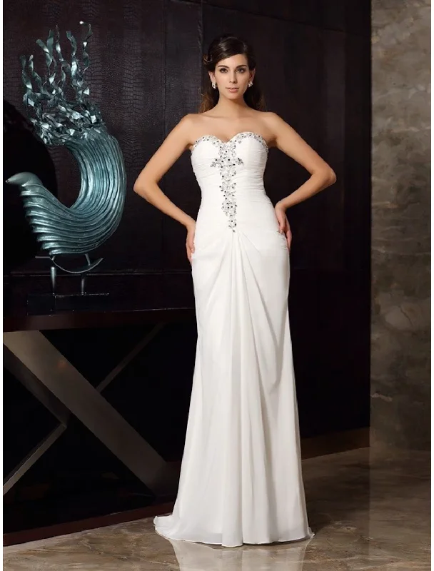 Elegant Ensemble Evening Gown Elegant Dress Party Wear Sleeveless Strapless Chiffon with Rhinestone Ruched