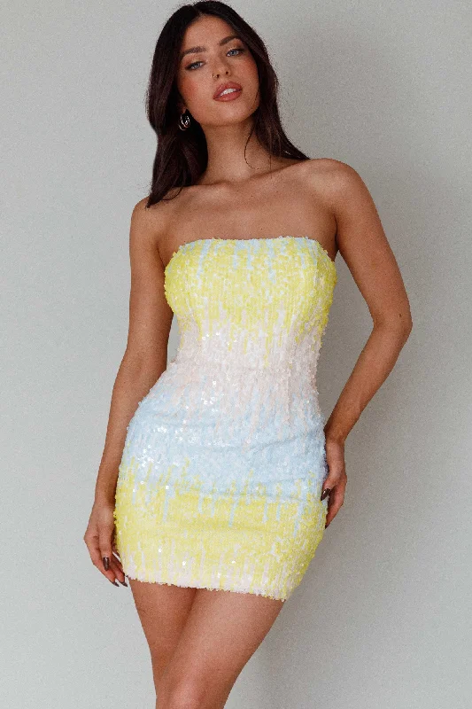 Stylish Women's Apparel Atlanta Strapless Sequin Mini Dress Gradient Lemon