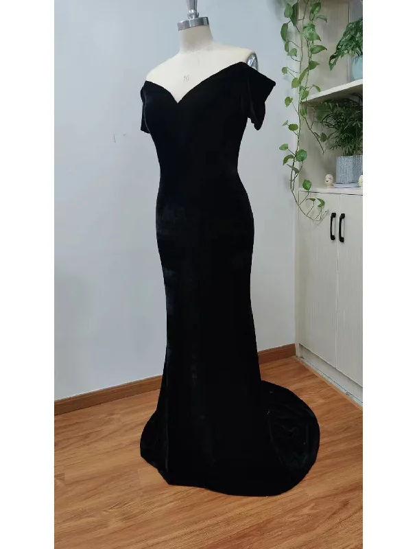 Odd Size Clearance Sale Mermaid / Trumpet Evening Gown Celebrity Style Dress Prom Sweep / Brush Train Short Sleeve V Neck Velvet with Sleek