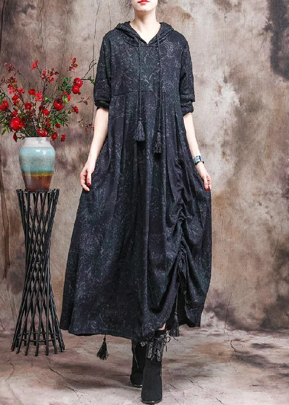 Wardrobe Update Unique Dark Green Print Outfit Hoodie Dress Asymmetric Maxi Dress