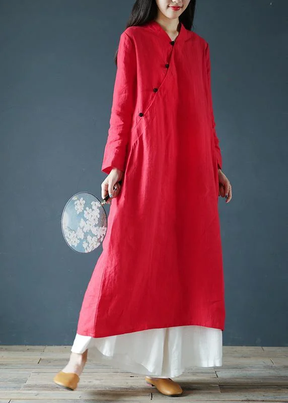 Current Trends Women v neck long sleeve Tunics Outfits red Maxi Dress