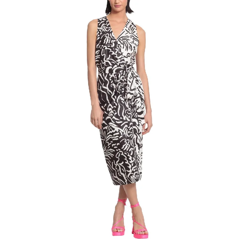 Fashion Forward Femininity Donna Morgan Womens Printed Sleeveless Wrap Dress