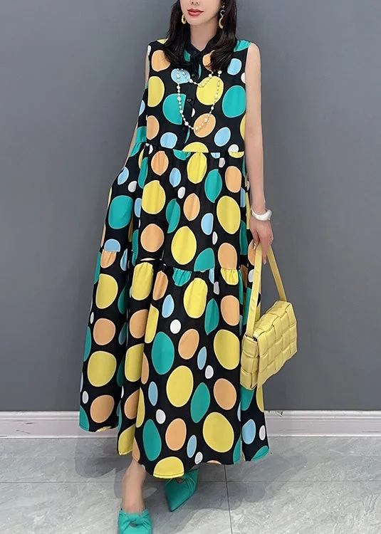 Embrace New Fashion Women Dot Print Patchwork Maxi Dress Summer