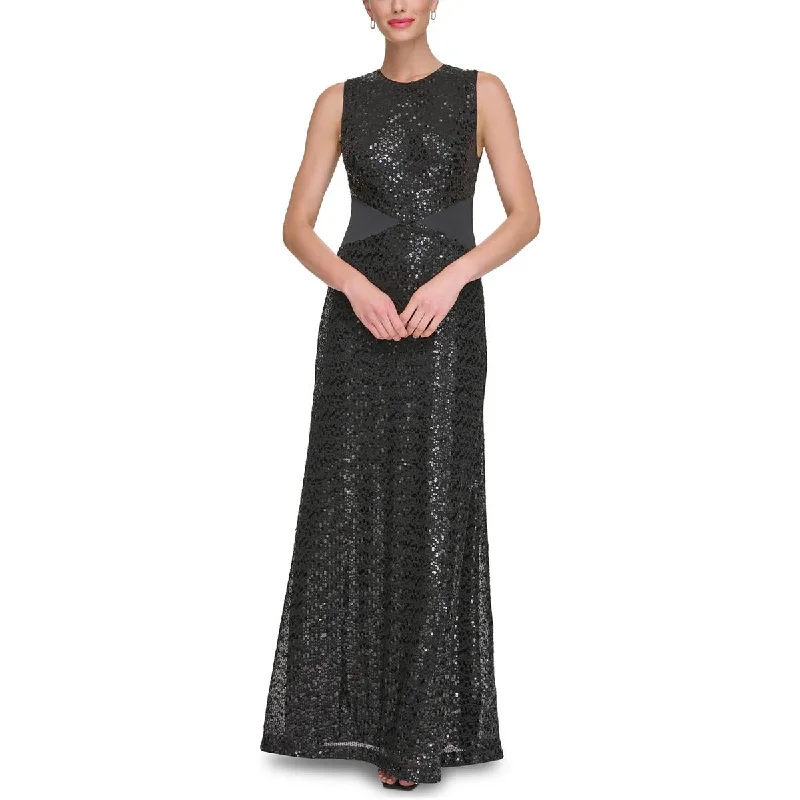 Chic Wardrobe Essentials DKNY Womens Satin Inset Sequined Evening Dress