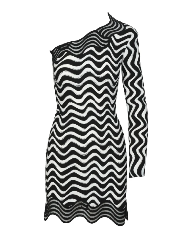 Seize Bargains Wave-Print One-Shoulder Mini Dress