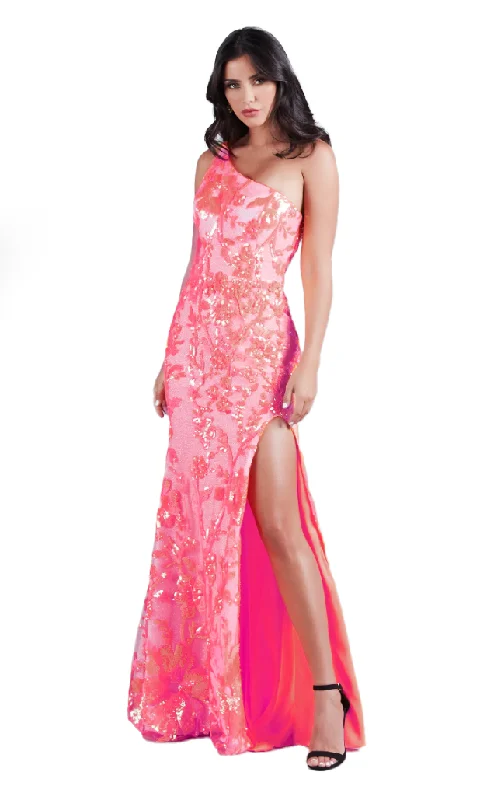 City Fashion 0 - promgirl hot pink patterned sequin gown