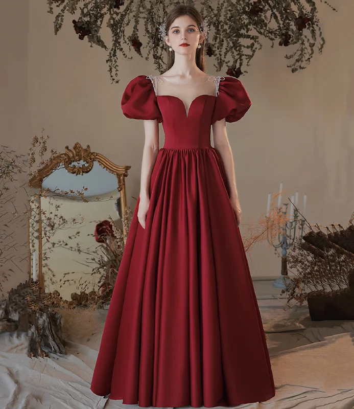 Elegant Contour Burgundy satin long prom dress evening dress  10473