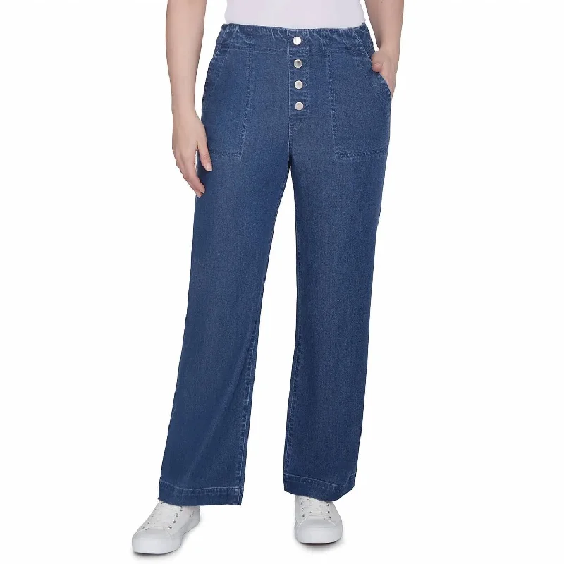 Dive Into Trendy Styles Women's Wide Leg Denim Pant In 476 Indigo