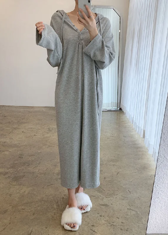 Style Your Wardrobe French Grey Hooded Casual Maxi Dresses Spring