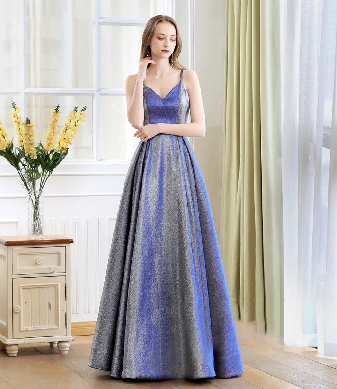 Early Access To Art Deco Styles Sale Blue satin long A line prom dress blue evening dress  10235