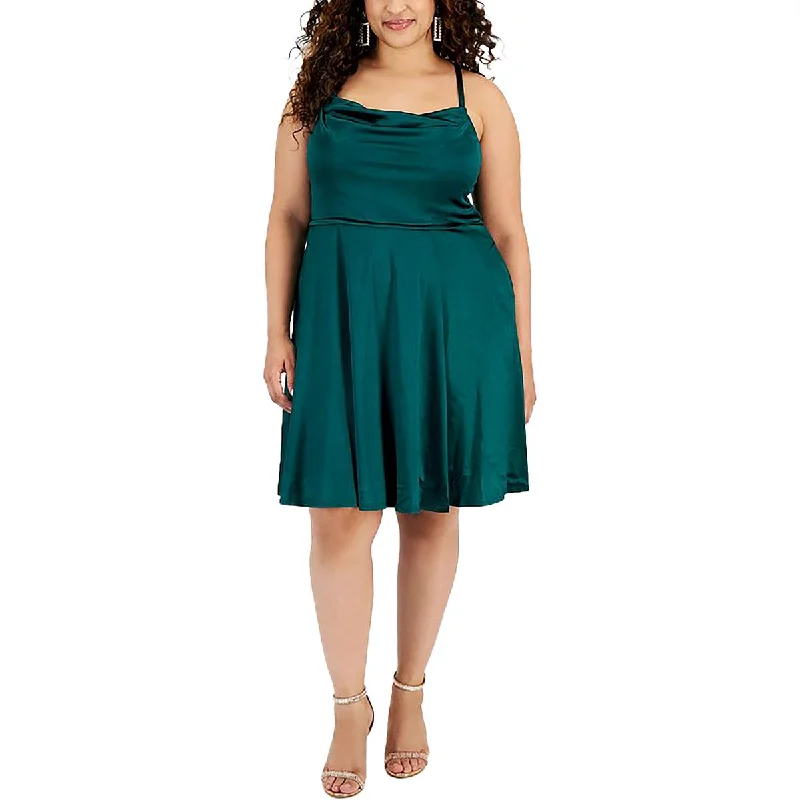 Fashion Deal Emerald Sundae Womens Plus Criss-Cross Satin Fit & Flare Dress