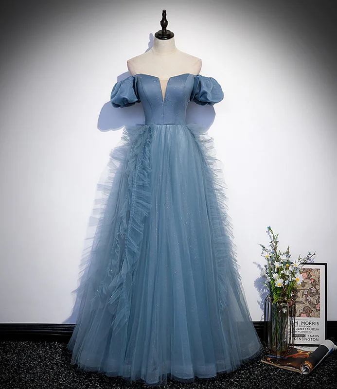 Now On Sale For Chic Urban Styles Blue satin tulle long prom dress blue evening dress  10312