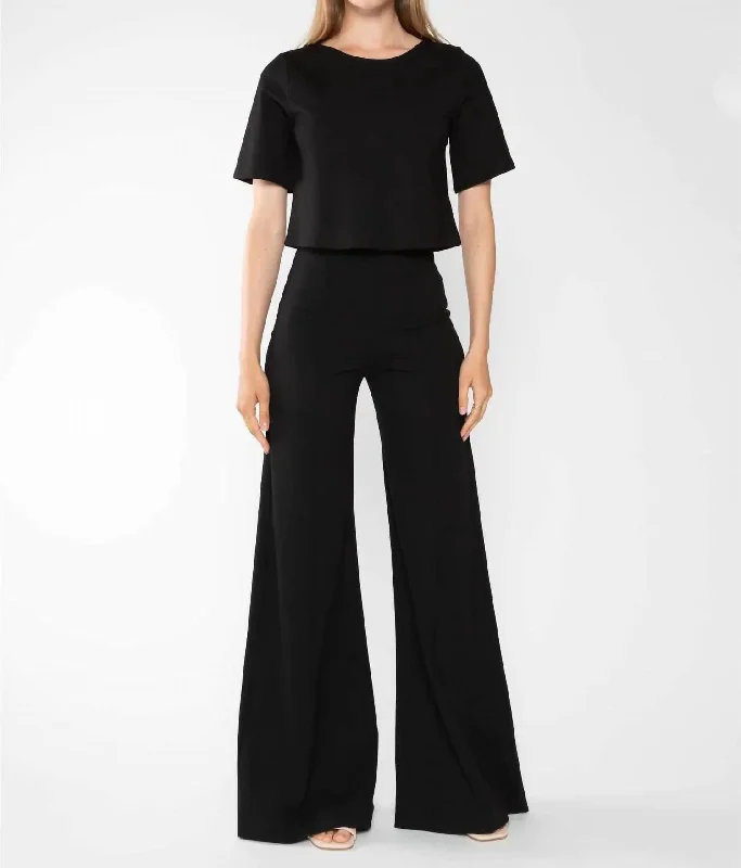 Pastel Styles Wide Leg Pants In Black