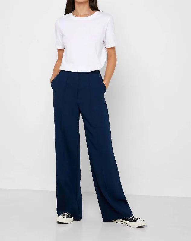 Elevate Your Wardrobe Pintuck High Waist Wide Leg Dress Pants In Navy