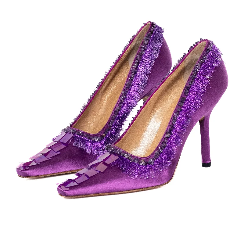 Chic Style Purple Satin Fringe and Sequin Pumps 8