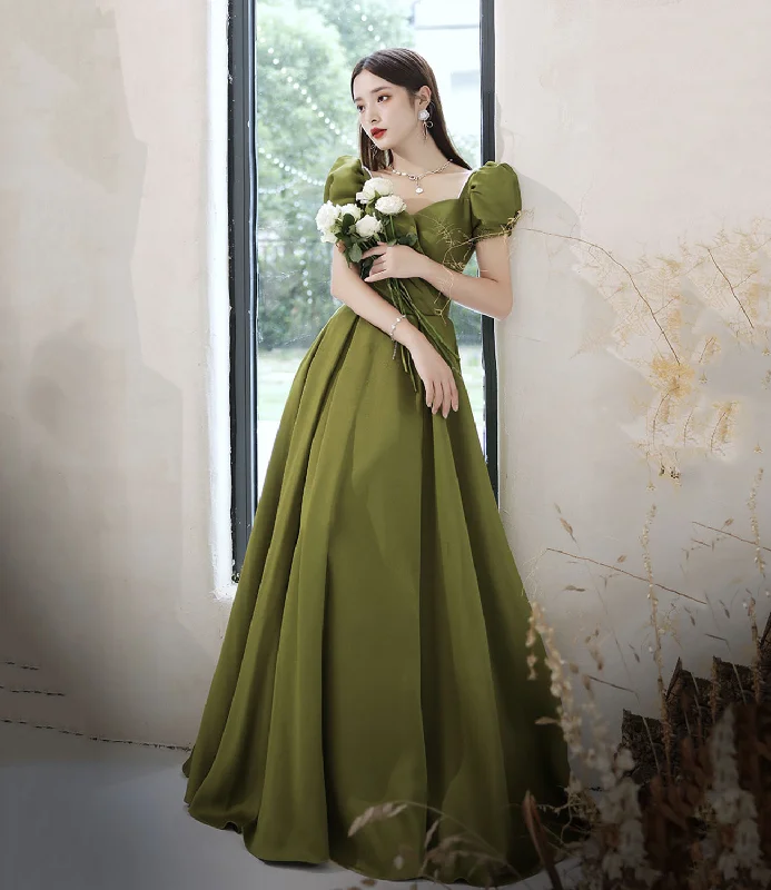 Casual Weekend Relaxed Style Green satin long prom dress A line evening dress  10431