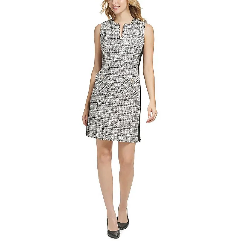 Chic Casual Style Karl Lagerfeld Paris Womens Tweed Sleeveless Sheath Dress