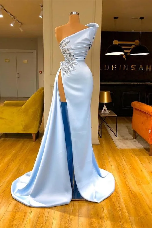 Festival Fashion Sky Blue Sleeveless Long Mermaid Prom Dress With Beads  gh717