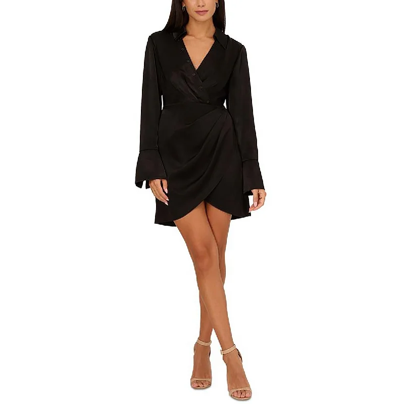 Unleash Your Style Adrianna Papell Womens Collar Satin Shirtdress