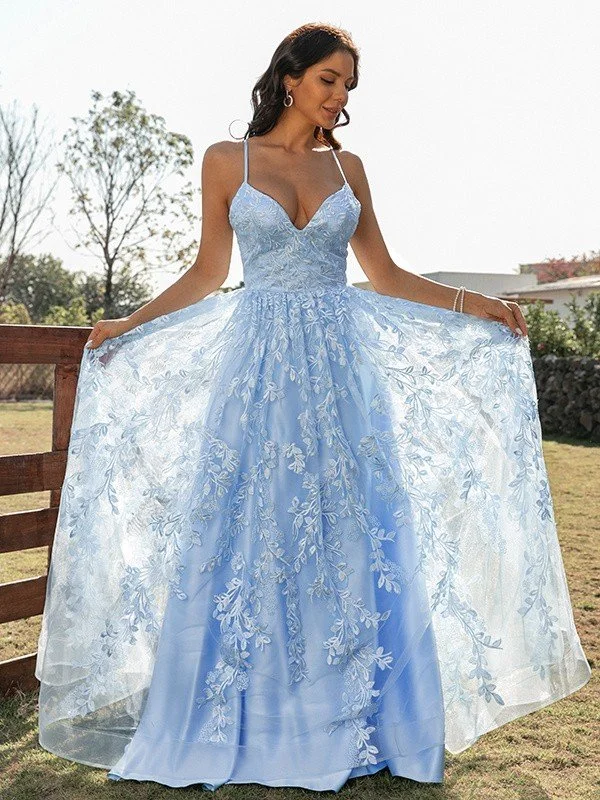 Fresh Styles, Fresh Deals A-Line/Princess Lace Ruffles V-neck Sleeveless Sweep/Brush Train Dresses  gh2140