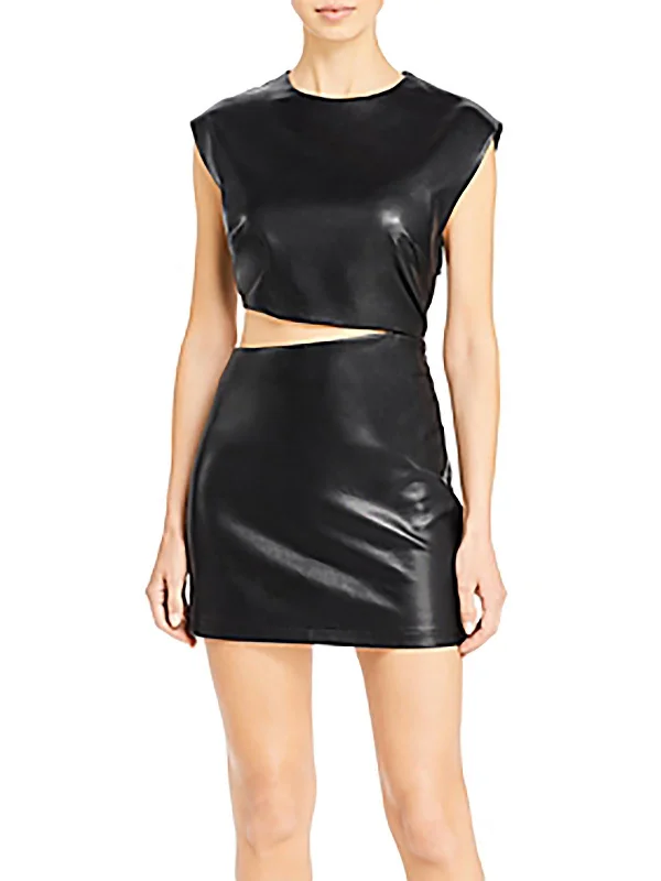 Fast Fashion Favorites Rosie Womens Faux Leather Cut-Out Mini Dress