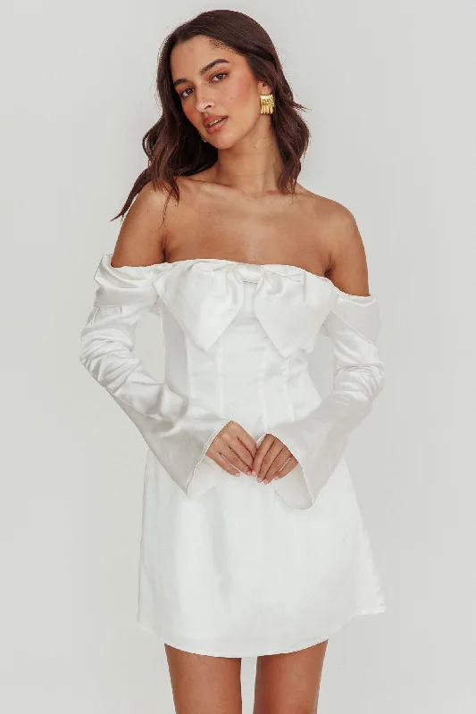 Unbeatable Prices Lilith Off Shoulder Bow Mini Dress White