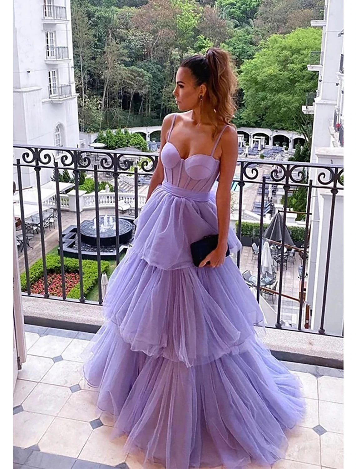 Seasonal Fashion Ball Gown Prom Dresses Tiered Dress Formal Floor Length Sleeveless Sweetheart Tulle Backless with Pleats Ruched