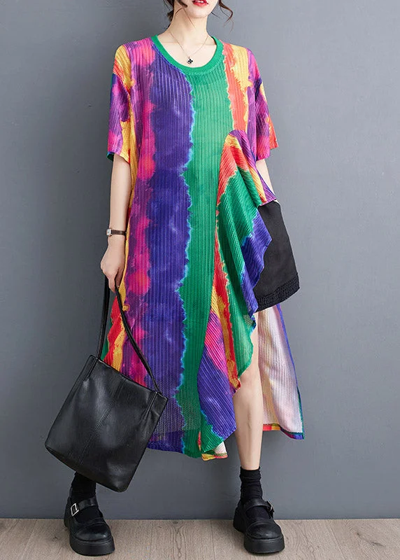 Elegant Attire For The Modern Lady Classy O-Neck Asymmetrical Patchwork Print Maxi Dress Short Sleeve