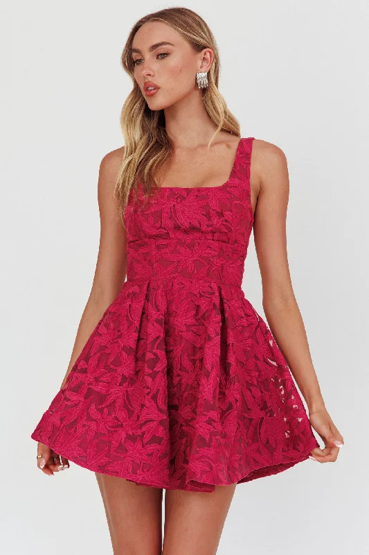 Casual Weekend Relaxed Style Miley Embroidered A-Line Mini Dress Fuchsia