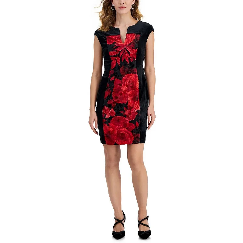 Exclusive Sale Connected Apparel Womens Petites Velour Sleeveless Sheath Dress