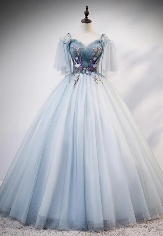 Casual Fashion Blue tulle long ball gown dress A line evening dress M620