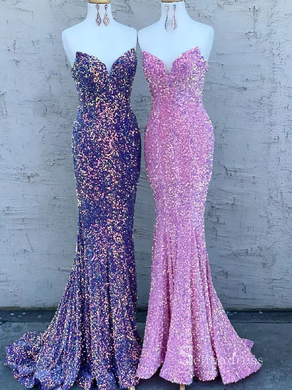 Stylish Savings Mermaid Sparkly Sleeveless Prom Dresses V neck Sequins Evening Dresses gh1102