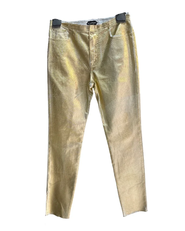 Trendy Women's Wear Tom Ford Womens Coated Denim Pants In Gold